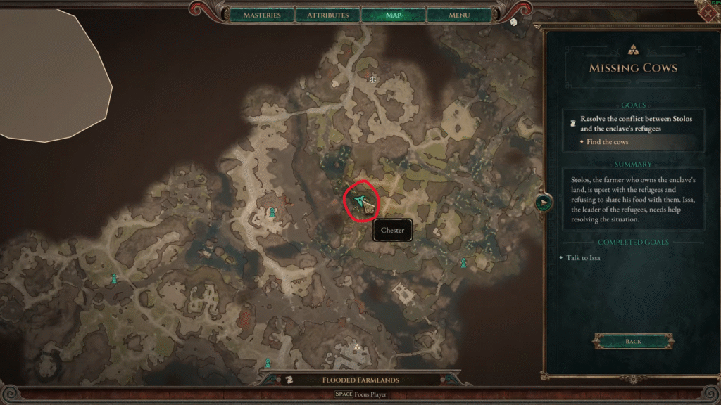 red circle highlighting the location of the three missing cows.