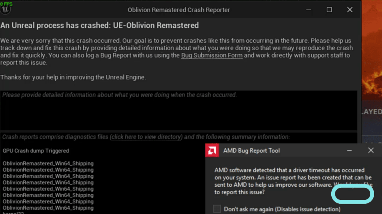 Oblivion Remastered GPU Crash Dump Triggered Causes and Solutions