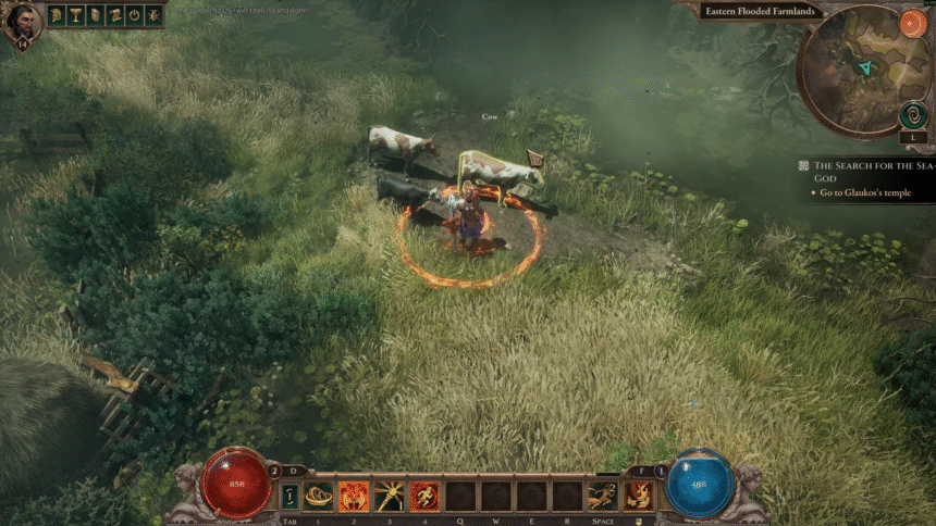 three missing cows standing together in front of the player